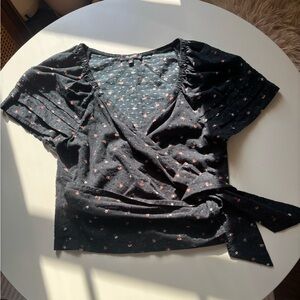 Madewell Black Floral Wrap Blouse